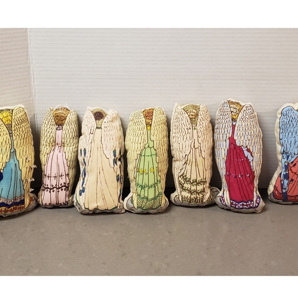 Vintage Lot Set Of 10 Cut And Sew Handpainted Embellished Soft Sculpture Angels - Picture 14 of 16
